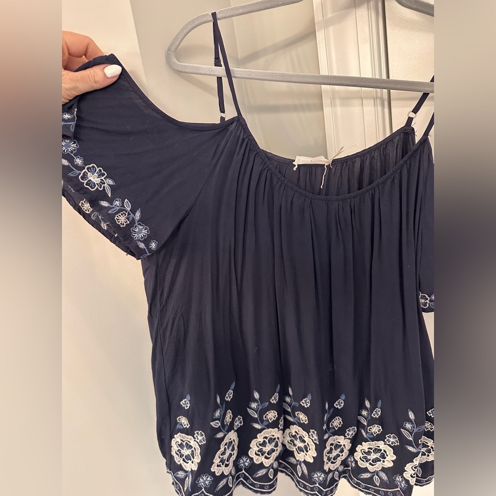 Blu Pepper Navy Floral Embroidered Blouse